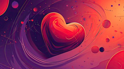 Sticker -  a painting of a heart on a purple and red background with bubbles and bubbles in the shape of a wave and bubbles in the shape of a ball of a heart.