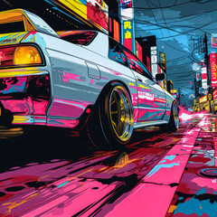 Japanese tuning car, abstract anime poster art, Generative AI