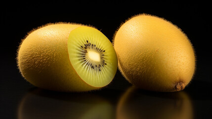 Canvas Print - Closeup ripe golden kiwi fruit on wooden background. Healthy fruits concept. Generative Ai