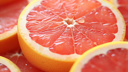 Canvas Print - Peeled and heap of sliced,half,whole of grapefruit. Generative Ai