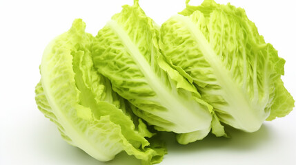 Wall Mural - Heap of sliced green lettuce isolated on white background. Generative Ai
