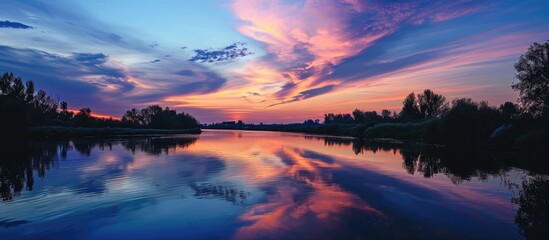 Canvas Print - Blue sky reflecting on a river at sunset.