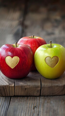 Wall Mural - Apples with engraved hearts