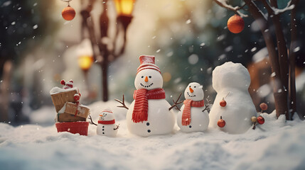 Canvas Print - group od snowmen