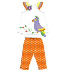 Canvas Print - girls frock with legging bird print vector art