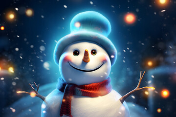 Wall Mural - snowman in the night