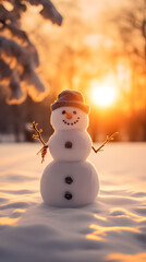 Poster - snowman infront of a sunset 