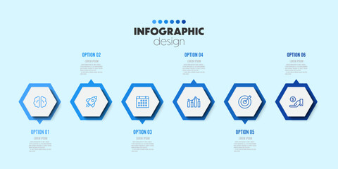 Vector timeline presentation infographic template with concept business icon 6 option hexagon shape.