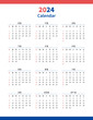© ryanbagoez - 2024 Korea calendar vertical template design. Week starts from Monday. Vector illustration.