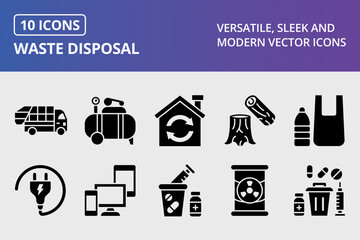 Poster - Waste Disposal Glyph Icons Set