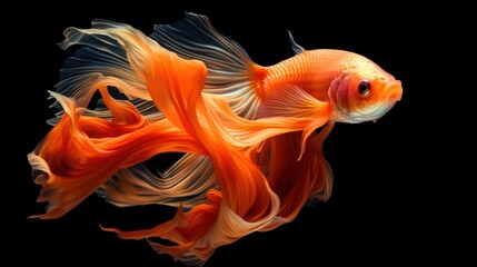 Wall Mural -  a close up of a goldfish on a black background with a reflection of it's head in the water.