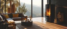 Contemporary Pellet Stove With Fiery Granules.