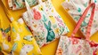 © volga - Bags with animal prints and Easter motifs in bright colors. The concept of eco-friendly shopping and festive mood.