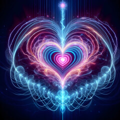 Psychic waves emanating from heart-shaped energy, symbolizing the power of unconditional love in spiritual growth.