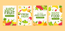 Hand Drawn Juicy Fruit Cards Collection With Fresh Fruit Pieces
