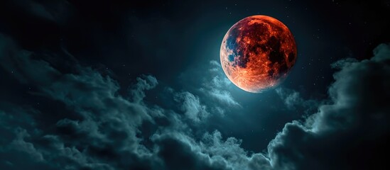 Wall Mural - total lunar eclipse with super blue blood moon against dark sky