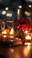 Romantic candle light dinner setting.