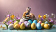 © Benedetto Riba - Festività Pasquali- Uova Realistiche e Fiori di Primavera in uno Sfondo Gioioso, presenza del coniglio nell'immagine