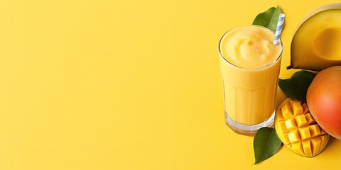 Wall Mural - Mango smoothie with friut background copy space