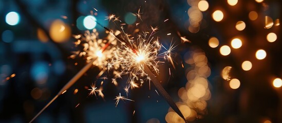 Wall Mural - Sparklers are burnt by people during holidays, leading to salutes and fireworks.