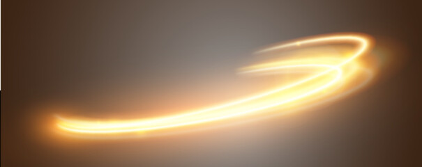 Light gold effect of shiny lines.Gold color glowing design element.Wavy bright stripes.
