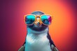 © Amer - Funny penguin wearing sunglasses in studio with a colorful and bright background