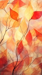 Wall Mural - Autumn abstraction. Abstract leaves and branches in warm autumn colors with a hint of gold