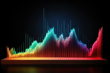 Wall Mural - abstract 3d illustration of colorful chart over dark background with lights, A colorful 3D line graph indicating a rise in stock market, AI Generated