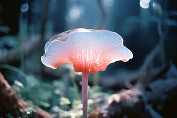 Fototapete - An abstract representation of a mushroom in bloom, radiating a soft and ethereal glow, ideal for nature-inspired and serene designs.