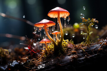 Aufkleber - A metaphorical portrayal of a mushroom as a biological lighthouse, guiding the way with its luminous presence for navigational and directional designs.