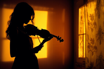 Fototapete - An artistic silhouette capturing the mood of a melancholic serenade playing softly in the background, conveying emotional depth for expressive designs.