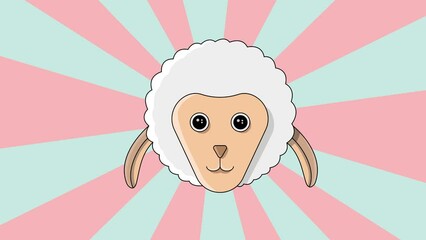 Wall Mural - Animated sheep's head icon with a rotating background