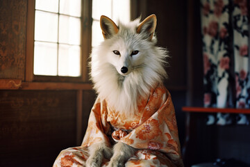 Fototapete - A Kitsune, a fox spirit with multiple tails, each one representing centuries of age and wisdom.