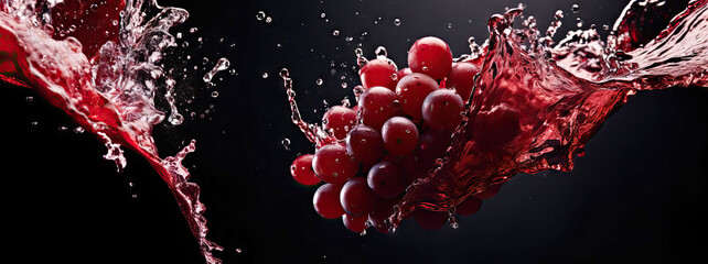 Wall Mural - Splashing red wine with red grape close up on dark background