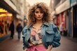 Beautiful woman in 80s and 90s retro clothes and style. Generative AI