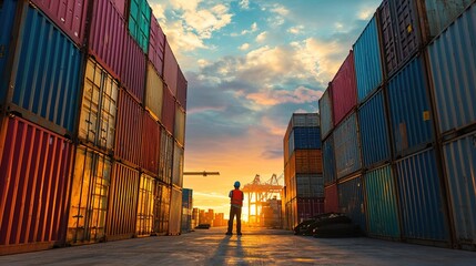 Canvas Print - Foreman control loading Containers box from Cargo freight ship for import export