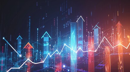 Wall Mural - futuristic raise arrow chart digital transformation abstract technology background. big data and bus