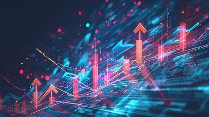 Wall Mural - futuristic raise arrow chart digital transformation abstract technology background. big data and bus