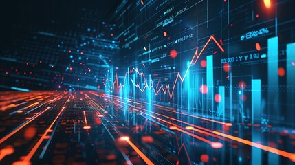 Wall Mural - futuristic raise arrow chart digital transformation abstract technology background. big data and bus