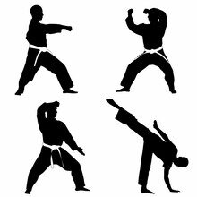 Vector Set Of Martial Arts Silhouettes For Artwork Compositions, On A White Background