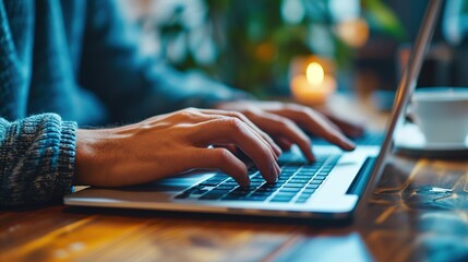 Poster - Man hands typing on computer keyboard close up, businessman or student using laptop at office