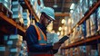© WS Studio 1985 - Manager warehouse. Worker checking and loading products and tracking delivery with a tablet on global network. Import export. Smart logistics and transportation