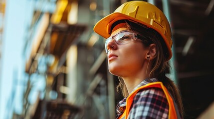 Sticker - Portrait of an attractive worker on a construction site