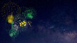 Green and Yellow Firework with blur milky way background
