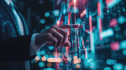 Wall Mural - stock market, business growth, progress or success concept. businessman or trader is showing a growi