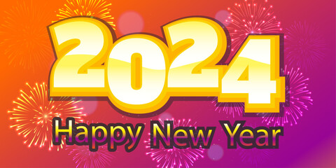 Aufkleber - Happy New Year 2024. Vector poster with congratulations and fireworks. A bright and stylish beautiful poster with congratulations on the 2024 New Year.