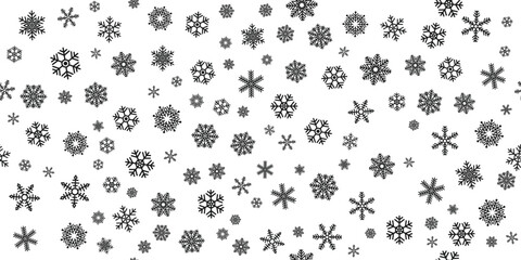 Fototapete - A background of snowflakes dotted randomly across a white canvas. Beautiful stylish snowflakes scattered in a seamless pattern.