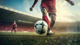 Fototapeta Sport - close-up.   soccer ball and football player's legs, playing on the field