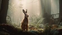 A Beautiful Jackrabbit In The Wild Forest. AI Generated.