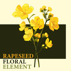 Wall Mural - Rapeseed flower element, floral design stationery